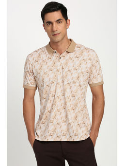 Peter England - Beige Printed Regular Fit Polo T-Shirt