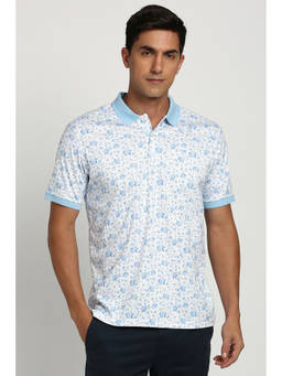 Peter England - White Printed Regular Fit Polo T-Shirt