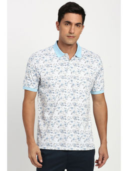 Peter England - White Printed Regular Fit Polo T-Shirt