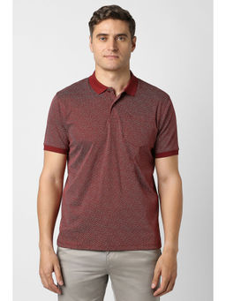 Peter England - Maroon Printed Regular Fit Polo T-Shirt
