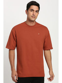 Peter England - Maroon Solid Regular Fit T-Shirt