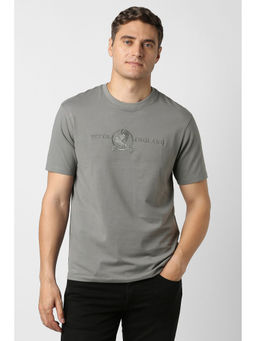 Peter England - Grey Embroidered Regular Fit T-Shirt