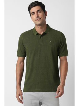 Peter England - Olive Printed Regular Fit Polo T-Shirt