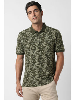Peter England - Olive Printed Regular Fit Polo T-Shirt