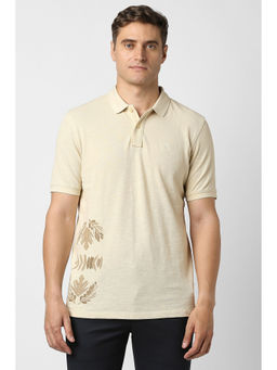 Peter England - Beige Printed Regular Fit Polo T-Shirt