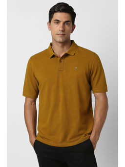 Peter England - Mustard Solid Regular Fit Polo T-Shirt