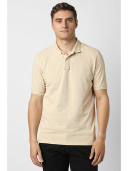 Peter England - Beige Solid Regular Fit Polo T-Shirt
