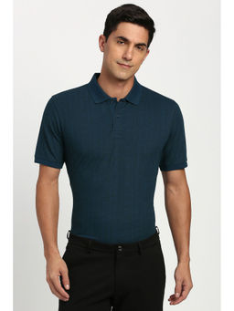 Peter England - Blue Printed Regular Fit Polo T-Shirt