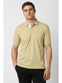 Peter England - Beige Solid Regular Fit Polo T-Shirt