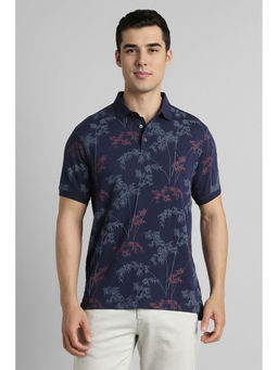 Simon Carter - Navy Blue Printed Slim Fit Polo T-Shirt