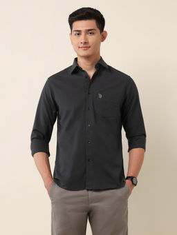 U.S. POLO ASSN. - Grey Solid Tailored Fit Shirt