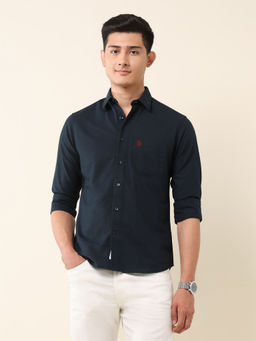 U.S. POLO ASSN. - Navy Blue Solid Tailored Fit Shirt