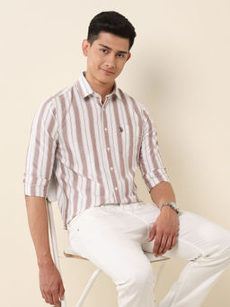 U.S. POLO ASSN. - Brown Stripes Tailored Fit Shirt