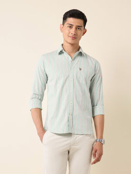 U.S. POLO ASSN. - Green Stripes Tailored Fit Shirt