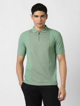Van Heusen - Green Self Design Regular Fit Polo T-Shirt
