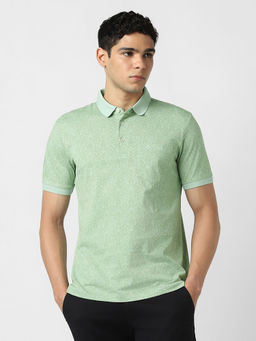 Van Heusen - Green Printed Regular Fit Polo T-Shirt