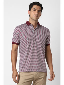 Van Heusen - Maroon Printed Regular Fit Polo T-Shirt