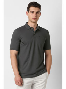 Van Heusen - Grey Solid Regular Fit Polo T-Shirt