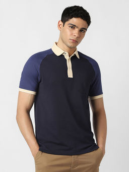 Van Heusen - Navy Blue Colorblock Regular Fit Polo T-Shirt