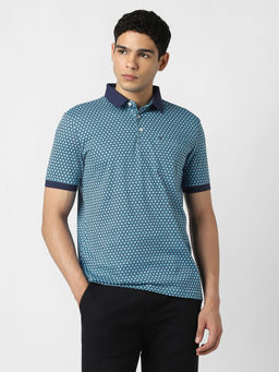Van Heusen - Blue Printed Regular Fit Polo T-Shirt