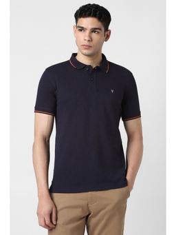 Van Heusen - Navy Blue Solid Regular Fit Polo T-Shirt