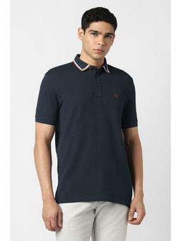 Van Heusen - Navy Blue Solid Regular Fit Polo T-Shirt