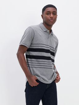 American Eagle - Grey Stripes Regular Fit Polo T-Shirt