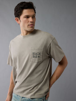 American Eagle - Grey Printed Boxy Fit T-Shirt