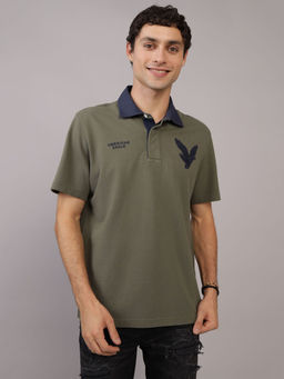 American Eagle - Green Solid Regular Fit Polo T-Shirt