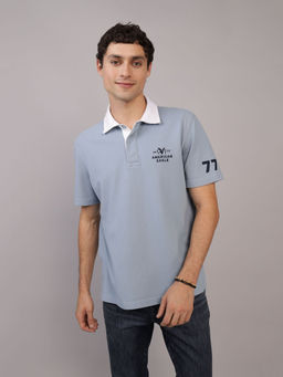 American Eagle - Blue Solid Regular Fit Polo T-Shirt