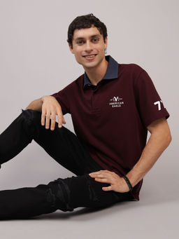 American Eagle - Maroon Solid Regular Fit Polo T-Shirt