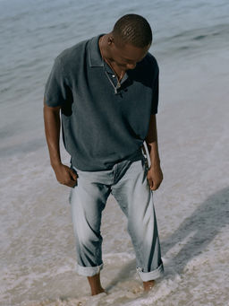 American Eagle - Navy Blue Solid Regular Fit Polo T-Shirt