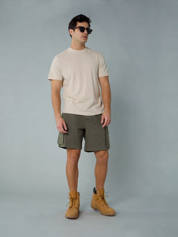 American Eagle - Cream Solid Regular Fit T-Shirt