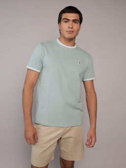 American Eagle - Blue Solid Regular Fit T-Shirt