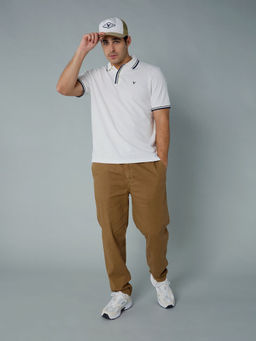 American Eagle - White Solid Regular Fit Polo T-Shirt