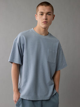American Eagle - Blue Solid Boxy Fit T-Shirt
