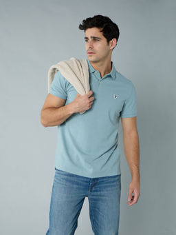 American Eagle - Blue Solid Slim Fit Polo T-Shirt