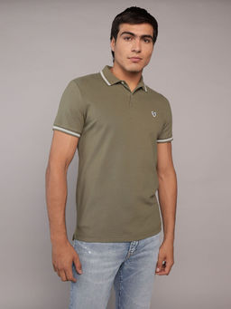 American Eagle - Green Solid Slim Fit Polo T-Shirt