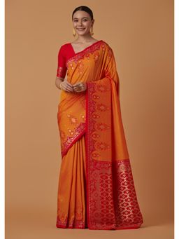 Monjolika Fashion - Amber Banarasi Silk Woven Saree with Unstitched Blouse