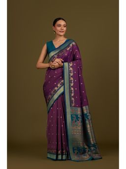 Monjolika Fashion - Dark Purple Banarasi Silk Paisley Saree with Unstitched Blouse