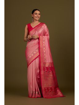 Monjolika Fashion - Light Pink Banarasi Silk Paisley Saree with Unstitched Blouse