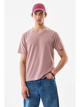 Snitch - Men Pink Polyester Blend Textured Regular Fit T-Shirt