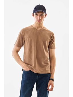 Snitch - Men Brown Polyester Blend Textured Regular Fit T-Shirt