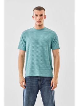 Snitch - Men Green Polyester Blend Textured Regular Fit T-Shirt