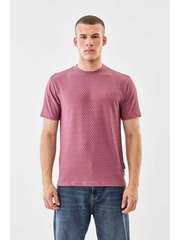 Snitch - Men Pink Polyester Blend Textured Regular Fit T-Shirt