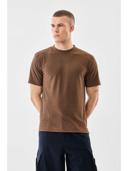 Snitch - Men Brown Polyester Blend Textured Regular Fit T-Shirt