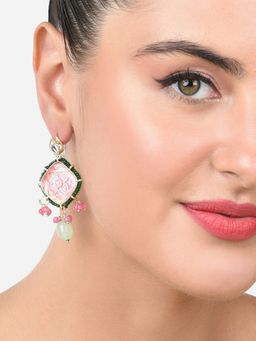 Zaveri Pearls - Pink Green Stones & Beads Ethnic Drop Earring-ZPFK15380