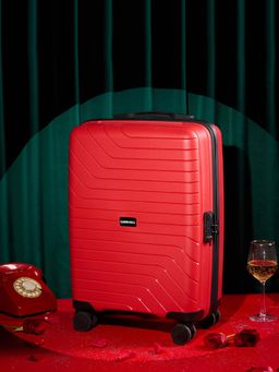 CARRIALL - Red cabin trolley luggage with 8 spinner wheels and TSA combination Lock (S)