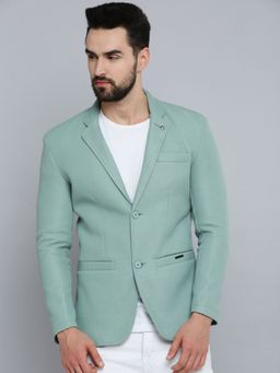 SHOWOFFFF - Men Notched Lapel Green Solid Blazer
