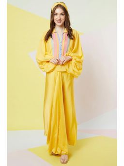 Wendell Rodricks - Irish Yellow Bishop Sleeves Top and Draped Skirt (Set of 3)